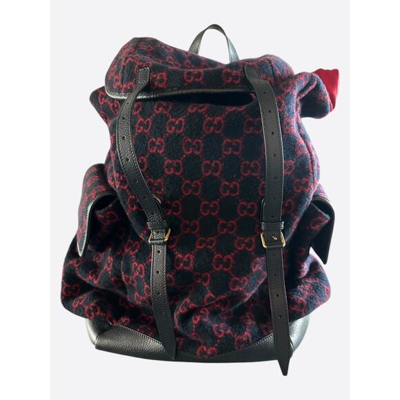 Gucci Navy & Red GG Monogram Wool Backpack - Picture 1 of 6